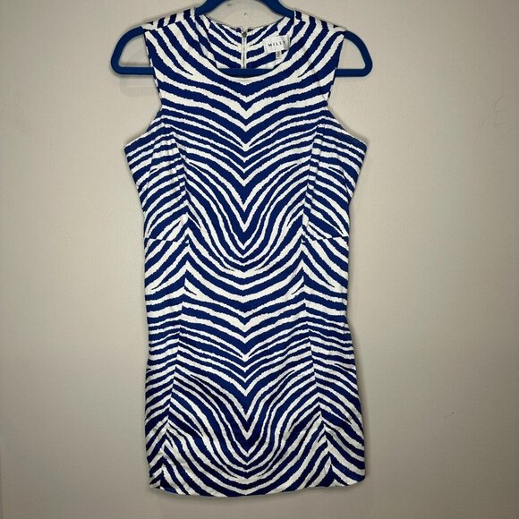 Milly Sheath Dress Size 6 Blue White Zebra Animal Stretch Lined - Picture 1 of 8